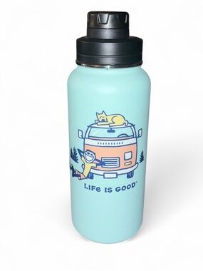 NWT Life Is Good Aqua Blue Insulated Stainless Steel Water Bottle with Logo 32oz